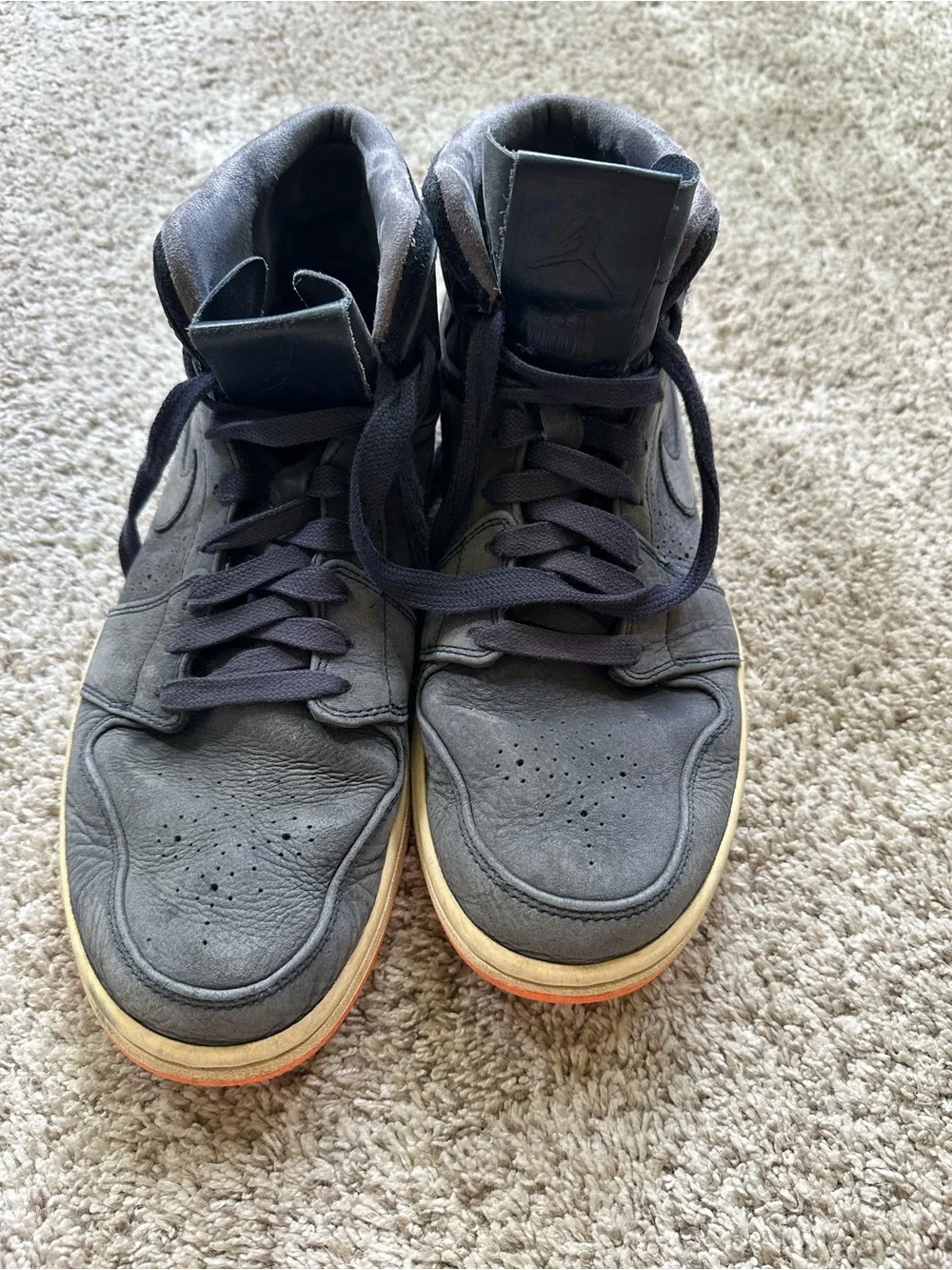 Jordan 1 Mid-Top Sneakers Navy Top Orange Bottoms. Size 11.5